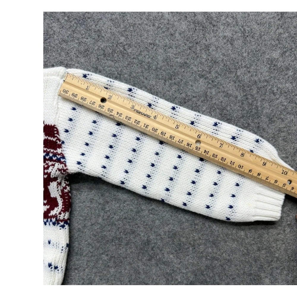 Vintage Babyfair Kids Reindeer Fair Isle Turtleneck Sweater White Size 3 Japan